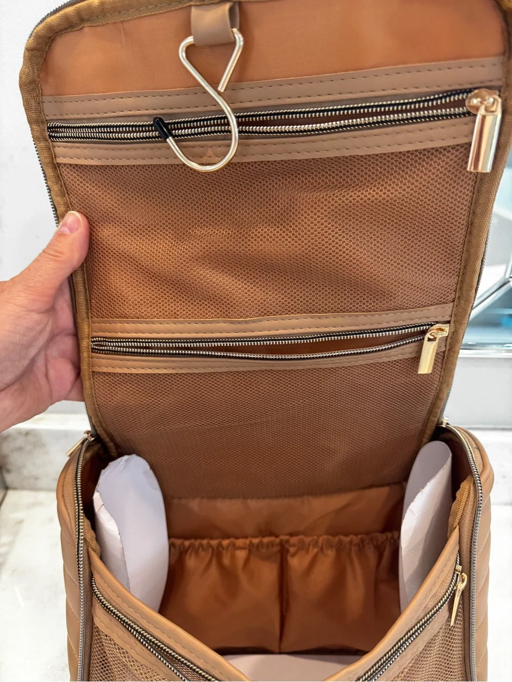 Joan & David Camel Quilted Top-Handle Satchel